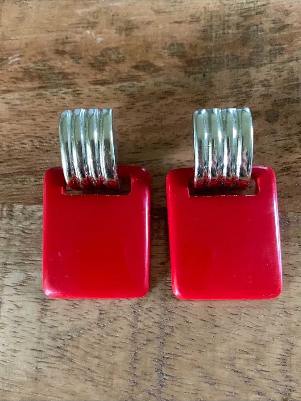 Vintage Red Acrylic and Gold-Tone Door Knocker Earrings